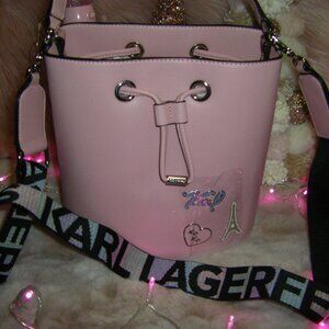Karl Lagerfeld Paris Adele Pink Bucket Bag Pink Enamel Charms New Sealed